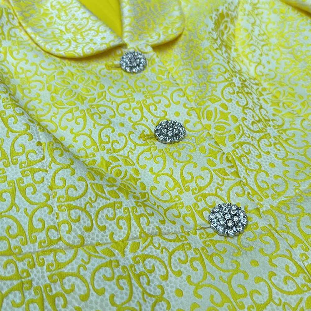 Albert Nipon Floral Jacquard Jacket w/ Pencil Skirt, Yellow/White - Picture 6 of 10